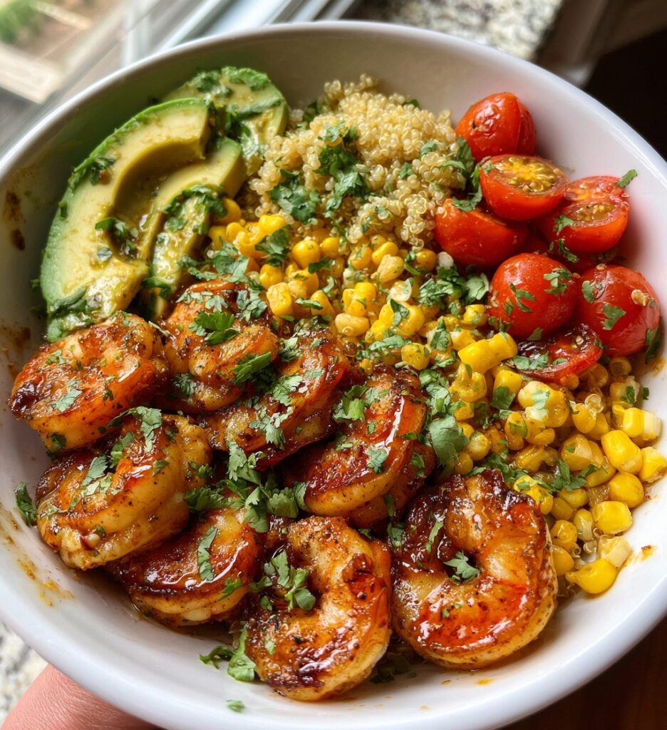 grilled shrimp bowl with corn