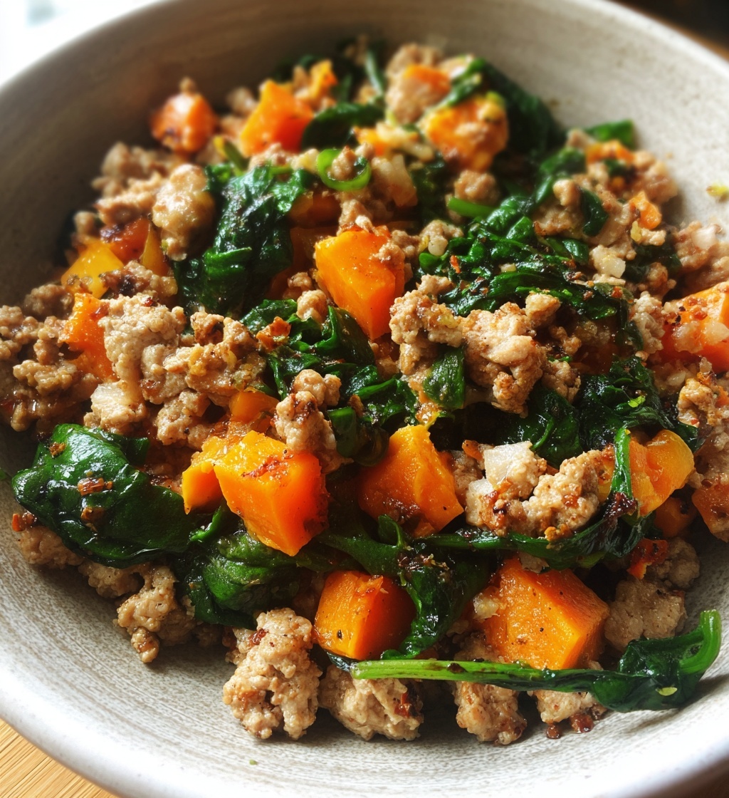 ground turkey with sweet potato and spinach