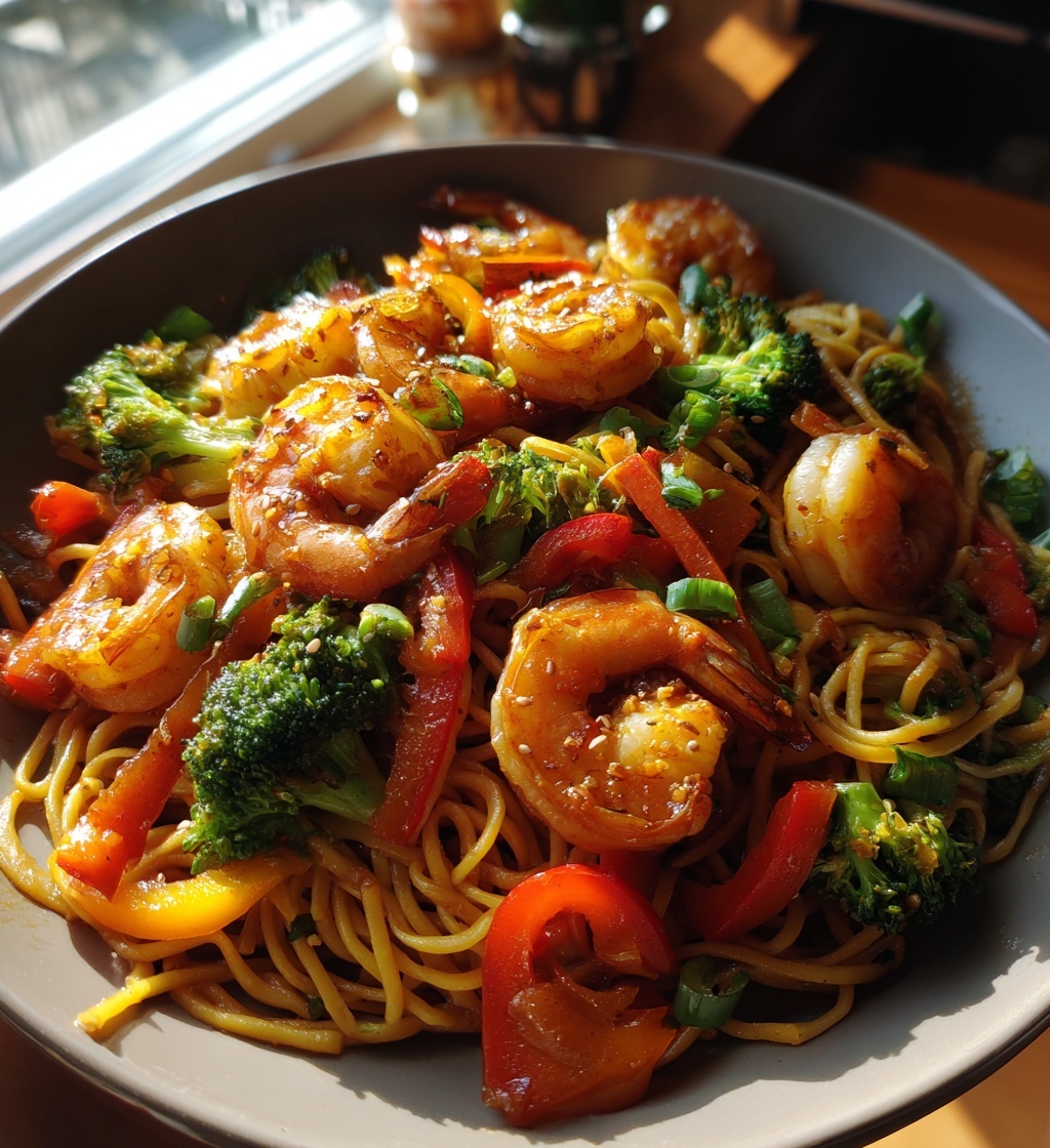 honey garlic shrimp lo mein