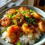 honey garlic shrimp rice bowl with chili lime sauce