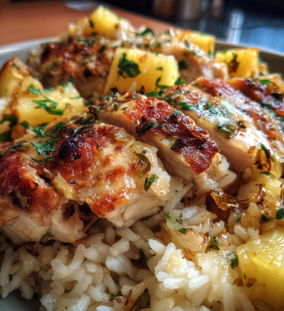 pineapple chicken and rice in oven