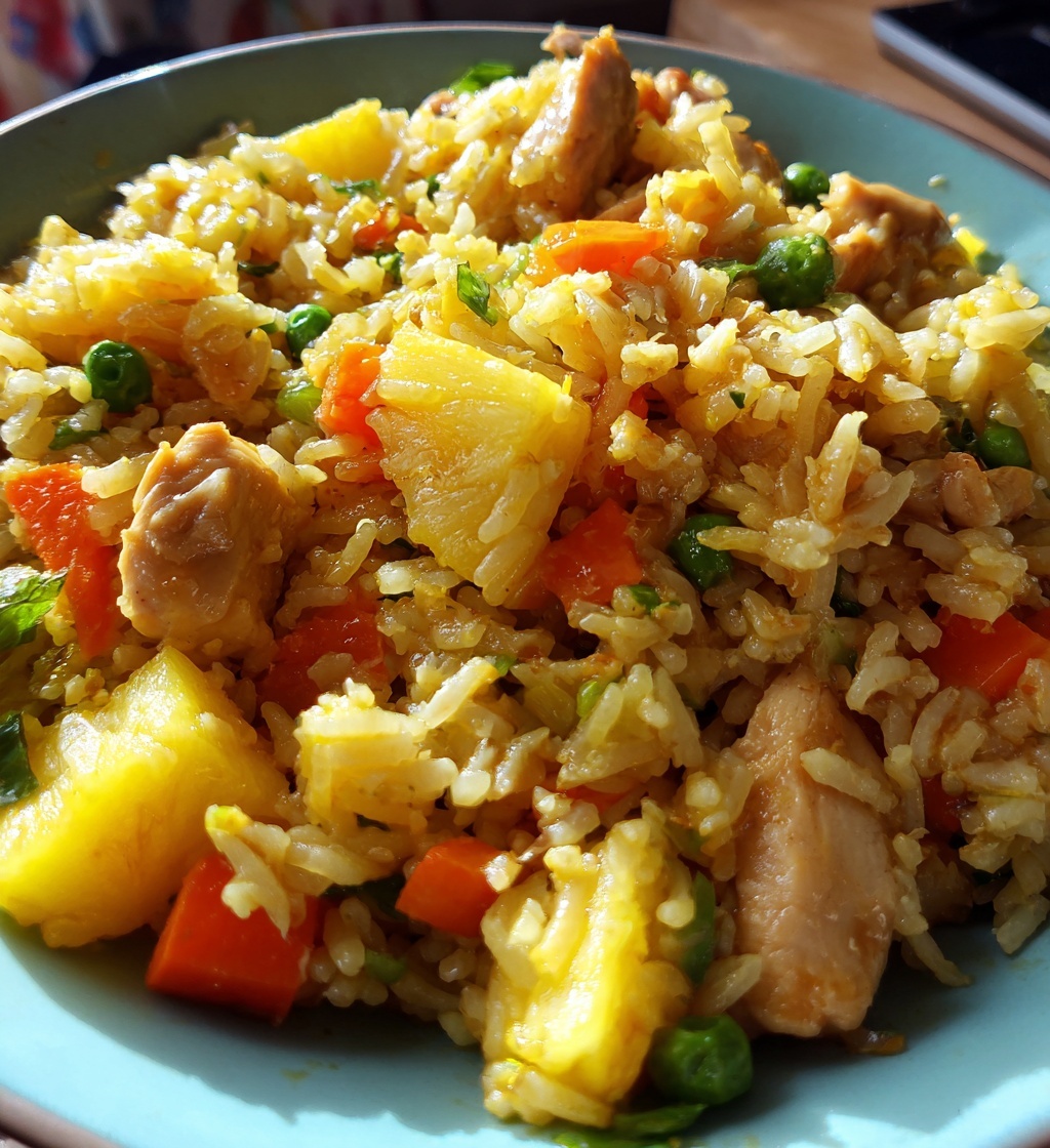 pineapple fried rice with teriyaki chicken