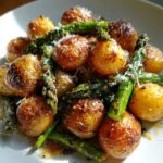 roasted potatoes and asparagus with parmesan