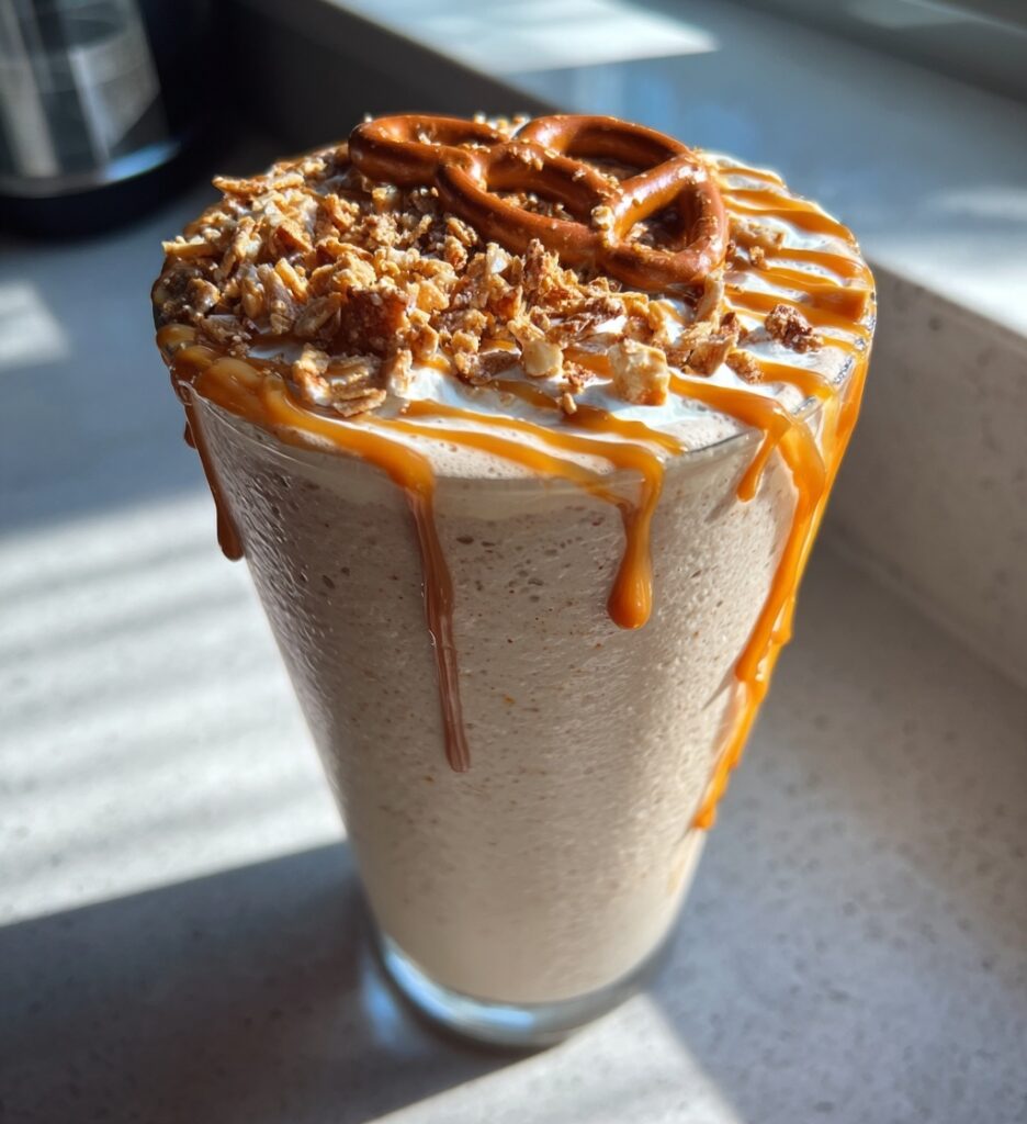 salted caramel pretzel protein shake