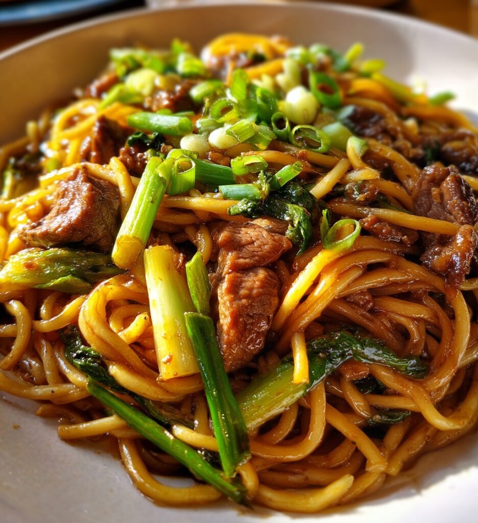 sticky beef noodles
