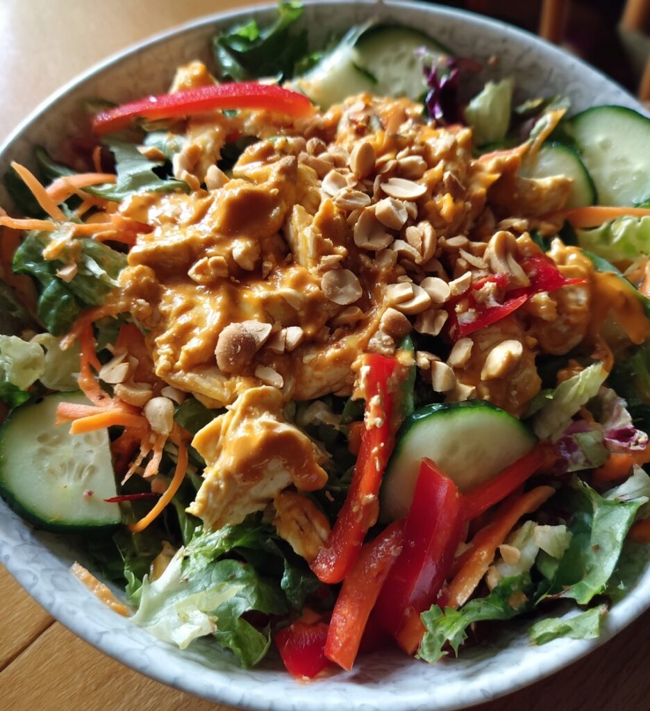 thai chicken salad with spicy peanut sauce