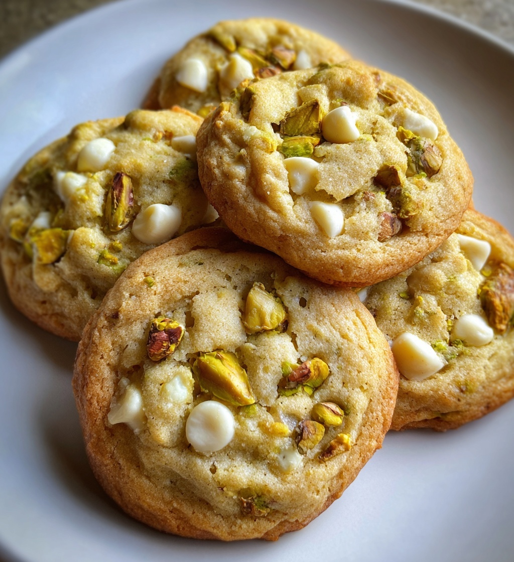white chocolate chip pistachio cookies